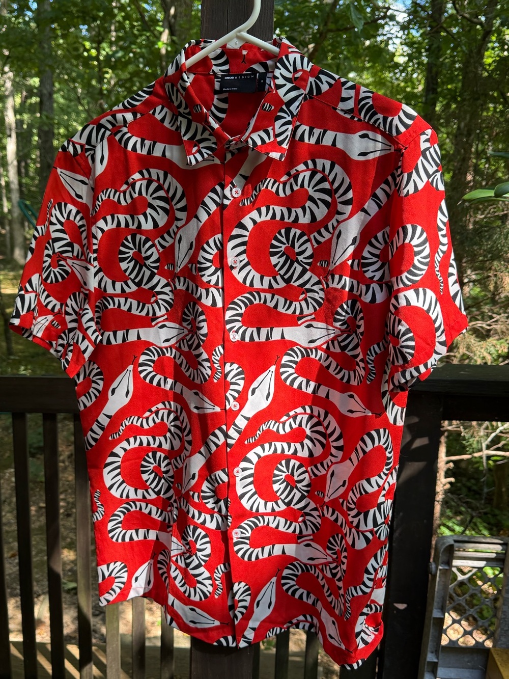 ASOS DESIGN Shirt Mens Medium Red Snake Print Short Sleeve Button Front